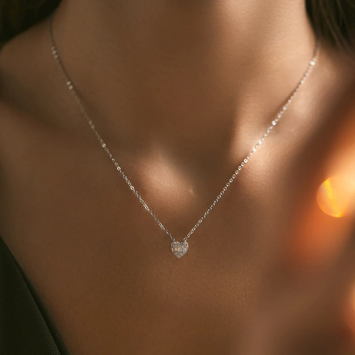 925 Sterling Silver Pave Setting Hearts Sparkling Zirconia Necklace Pendant Classic Romantic Wedding Jewelry For Women