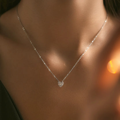925 Sterling Silver Pave Setting Hearts Sparkling Zirconia Necklace Pendant Classic Romantic Wedding Jewelry For Women