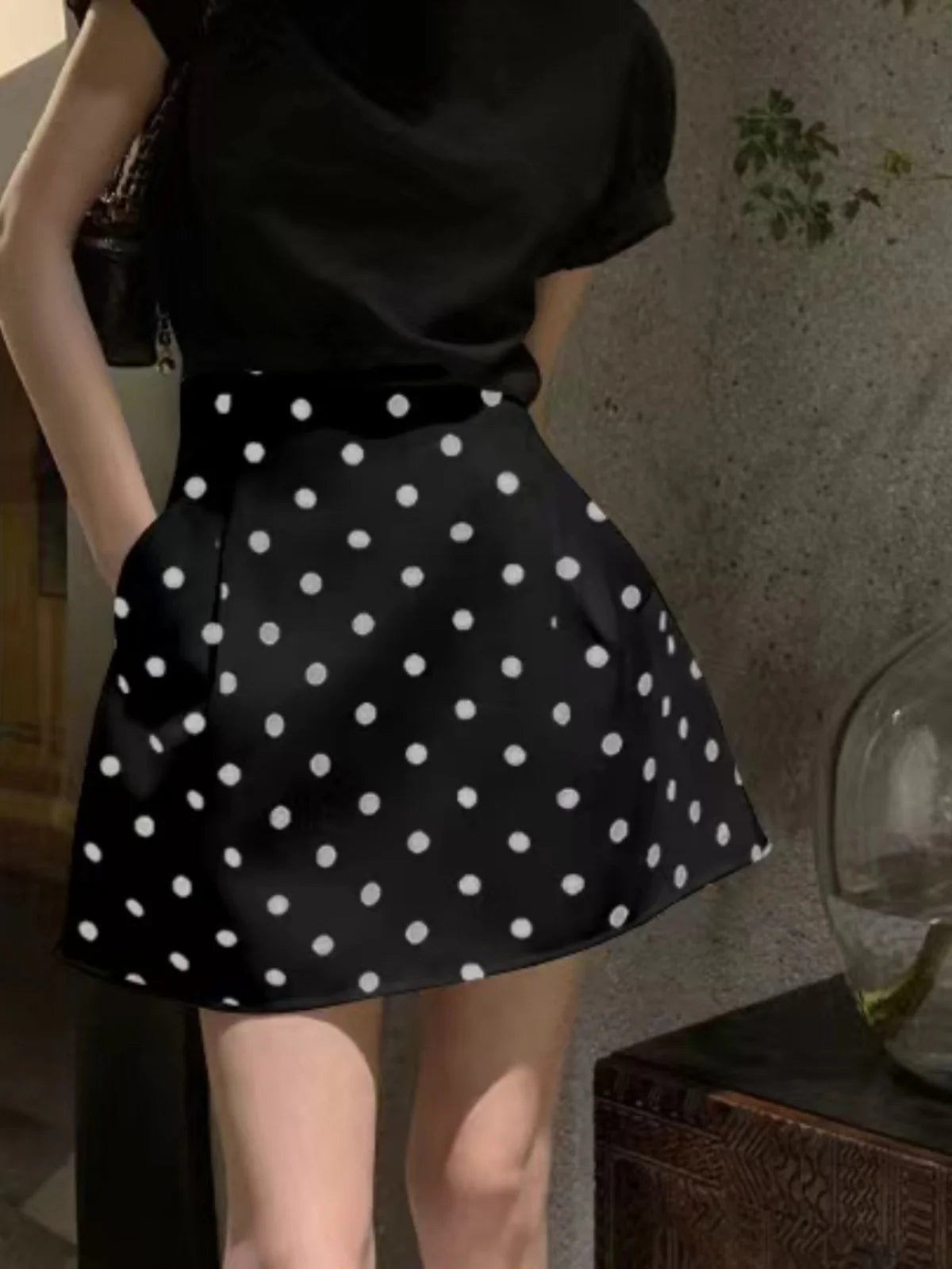 Victorian Sle Polka Dot Puffy  Skirt High Waist Midi Skirts White Flower Bloom f-length Women's Faion Summer 2024