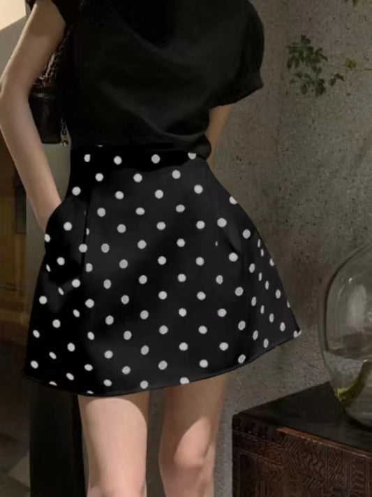 Victorian Sle Polka Dot Puffy  Skirt High Waist Midi Skirts White Flower Bloom f-length Women's Faion Summer 2024