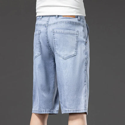 Lyocell Thin Men's Baggy Denim Shorts Loose Summer Casual  Stretch Soft Straight Jeans Male Brand Shorts Male Blue Grey