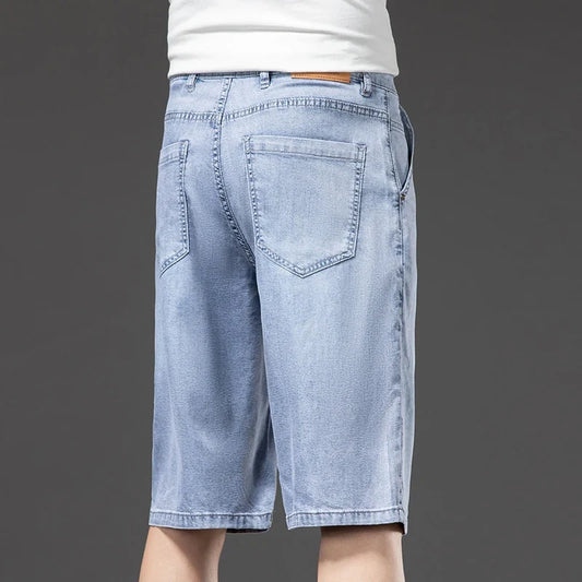 Lyocell Thin Men's Baggy Denim Shorts Loose Summer Casual  Stretch Soft Straight Jeans Male Brand Shorts Male Blue Grey