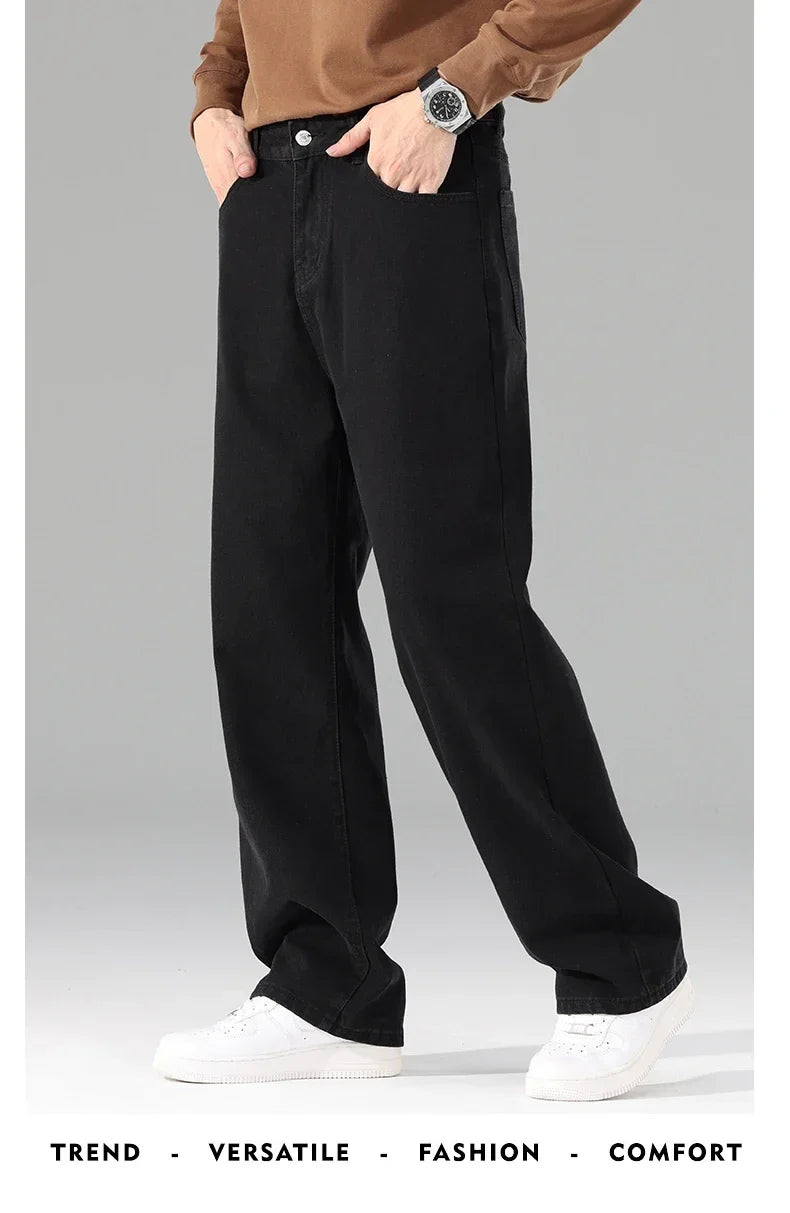 Male Brand New Autumn Jeans Men Black Casual Baggy Trousers Classic Straight Comfortable Wide Denim Trousers  Men Clothing