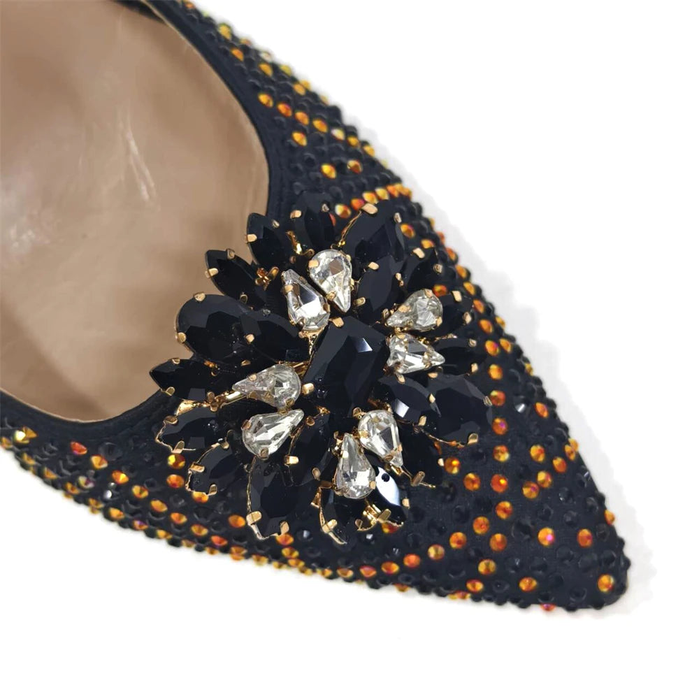 Nigerian Women Heel Party Ladies Italian Design Shoes And Bag Set Decorated with Rhinestone Handbag Wedding Party