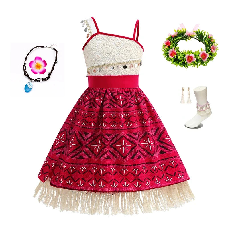 2 Vaiana Costume Girls Princess Dress Children Purim Lace Clothes Kids Cartoon Cosplay Outfits Birthday Party Frock
