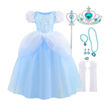 2026 Classic Cendrillon Costume Deluxe Lace Dress Birthday Party Role Play Princess Pretend Fairy Tale Grace Ball Gown for Kids
