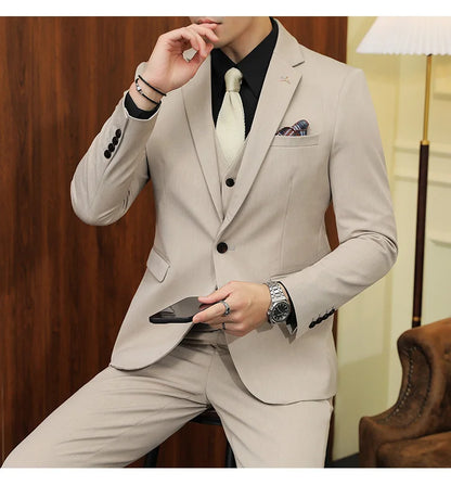 S-7XL Jacket Vest Pants Luxury Elasticity Boutique Fashion Men's Solid Color Casual Business Suit 3-piece Sets Groom Wedding