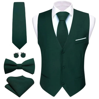 Elegant Silk Vest for Men Wedding Solid Gold Green Pink Purple Red Waistcoat Tie Bowtie Set Sleeveless Jacket Suit Barry Wang