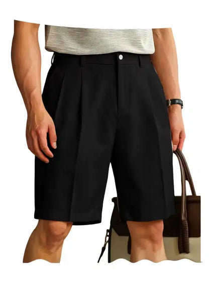 Men's Shorts Casual Pleated Dress Elastic Waist Multi Pockets Classic-Fit Golf Shorts for Men Cotton Summer Formal Shorts Sports