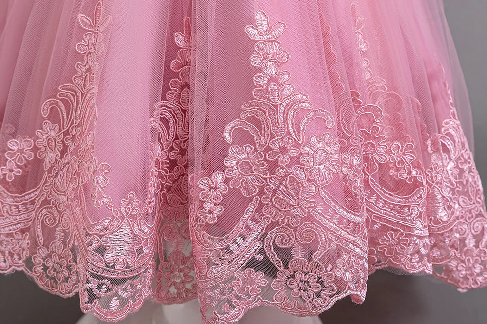Girls Flower Embroidery Party Dresses Kids Summer Formal Holiday Birthday Gown Kids Trailing Evening Princess Clothes 1-6