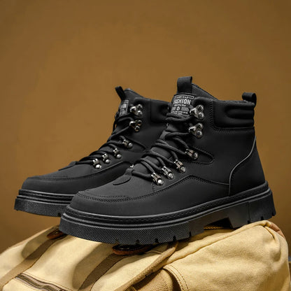 New Men's Leather Boots Brand Retro Comfortable Boots for Men 2026 Fashion High Top Non Slip Casual Shoes Business Work Shoes
