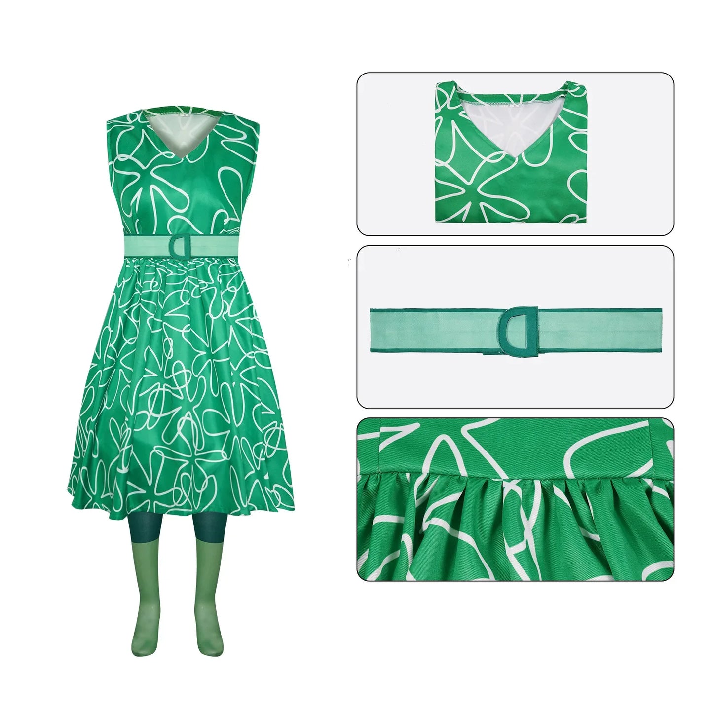 Movie Inside Out Cosplay Disgust Costume Green Dress  Halloween Carnival Party Role Play Uniform Suit for Girl