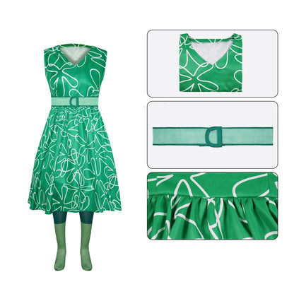 Movie Inside Out Cosplay Disgust Costume Green Dress  Halloween Carnival Party Role Play Uniform Suit for Girl