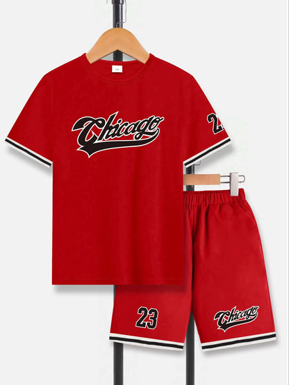 Spring Summer Boys Big Kids Sports Short Sleeve Shorts Set for Outdoor Casual Wear Fashionable Comfortable Versatile Outfit