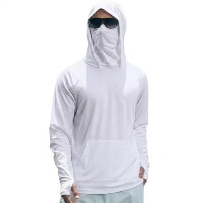 Summer UPF50+ Performance Mens T-Shirt Long Sleeve Hoodie Sun Running Quick Dry Shirts Sunscreen Fishing Ice Silk Streetwear