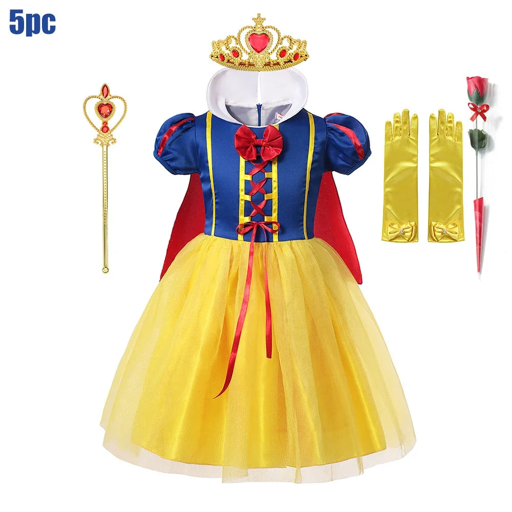 Kids Clothing 2PCS Set Dress+Cloak Snow White Princess Costume Halloween Carnival Cosplay Party Girls Dresses Birthday Party