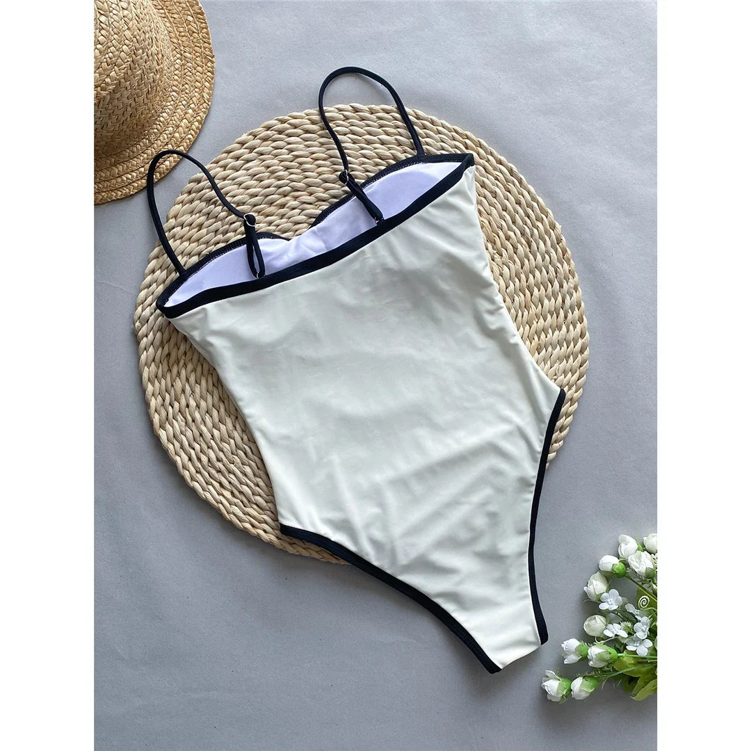 2025 New Sexy Splicing High Leg Cut Women Swimwear One Piece Swimsuit Female Monokini Padded Bather Bathing Suit Swim K5622