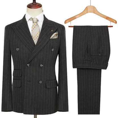 Vintage Winter Tweed Suits High-Quality Striped Tweed Men Suits Design Costume Homme Smart Business Formal Wedding Suit 2 Pieces