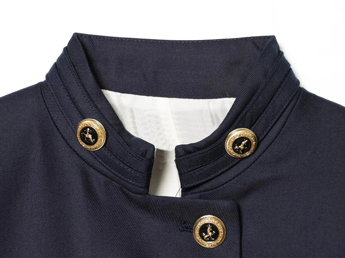Elegant Casual Chic Women Blazer NavyBlue Buttons Stand Collar Slim Blazer Fashion 2026 Spring Summer Office Lady Blazer