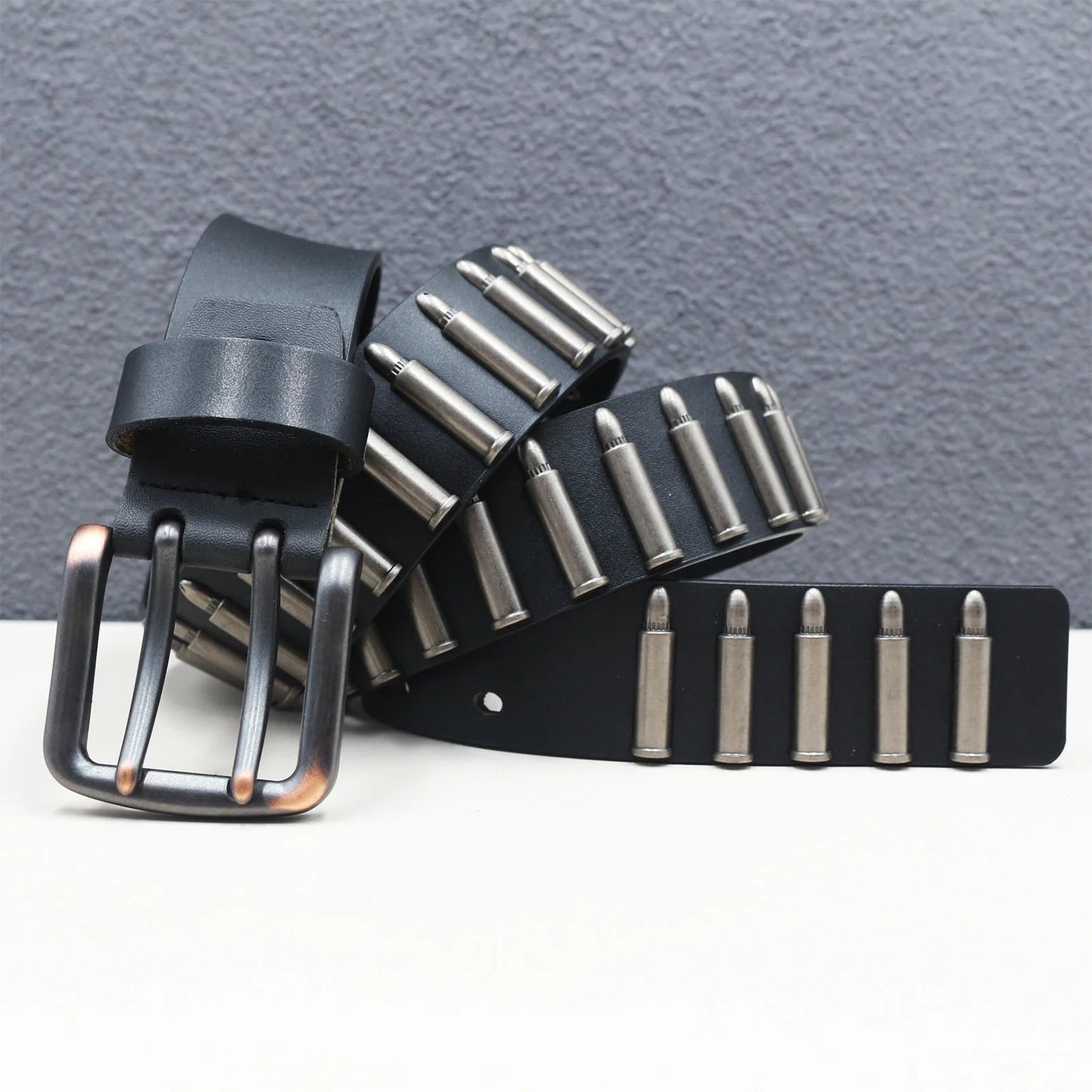 Rock Genuine Leather Luxury Punk Belt Jeans Heavy duty Hollow manual  Designer Brand Belt Men Rivet Three-pin buckle Belt Male