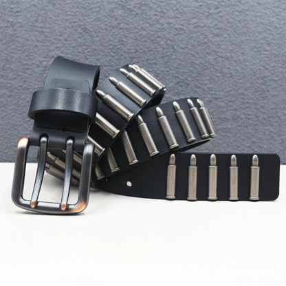 Rock Genuine Leather Luxury Punk Belt Jeans Heavy duty Hollow manual  Designer Brand Belt Men Rivet Three-pin buckle Belt Male