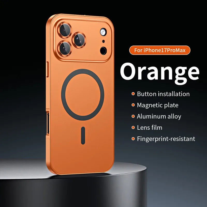 For iPhone Air, 17 Pro Max Magnetic Case ELVEV Anti-fingerprint Alloy Snap Buckle Phone Cover with Alloy Lens Ring Film