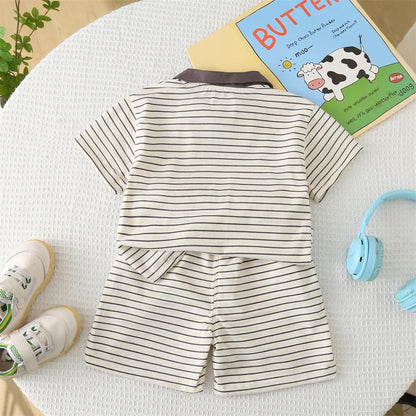 New Summer Baby Boy Clothes Set Toddler Boys Striped Cartoon T-shirt Short Pant 2-Piece Casual Infant Children's Clothing Outfit