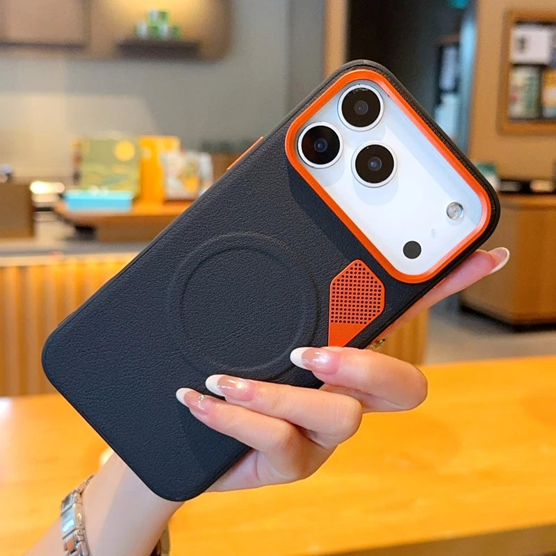 Iphone 17 Pro Máx Case ELVEV Magnetic Luxury PU Leather Heat Dissipation Protection Cover for iPhone 17, Air