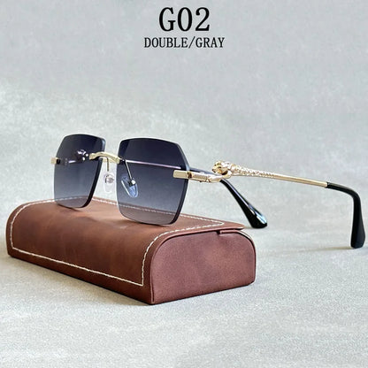 Rimless Sunglasses Women 2024 Luxe Vintage Designer Sunglasses For Men Retro Fashion Glasses De Sol Mujer Lunette Soleil Femme