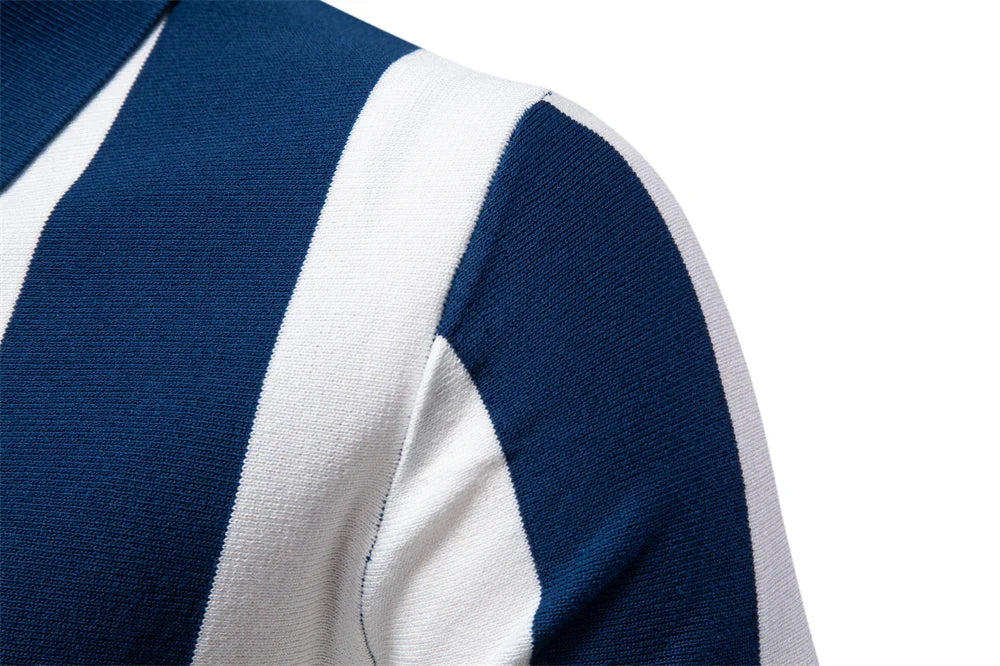 2025 New Summer Men's Breathable Striped Contrast Panel Polo Shirt - Casual Short Sleeve Knit Shirt with Comfort Fit