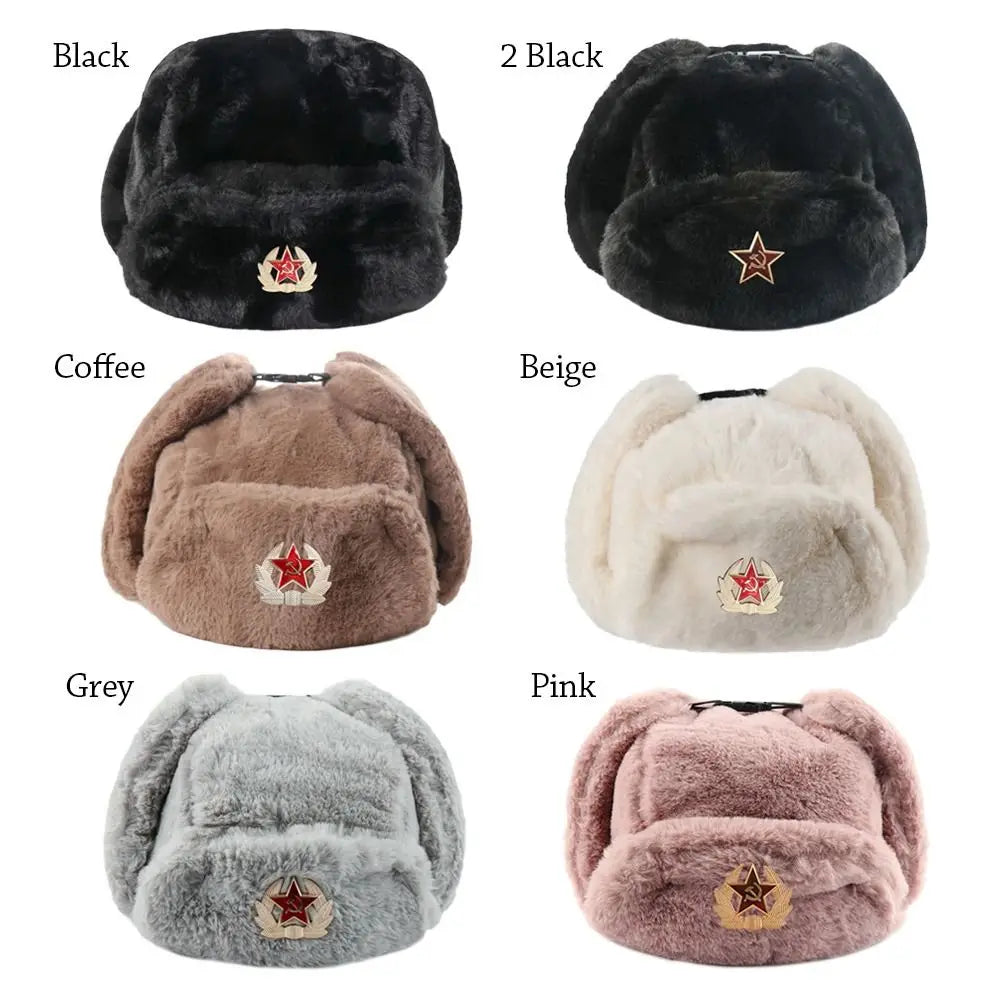 Outdoors Thick Bomber Hat Plush Warm Russian Ushanka Windproof Snow Caps for Women Men