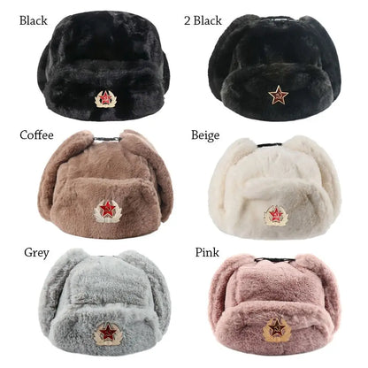 Outdoors Thick Bomber Hat Plush Warm Russian Ushanka Windproof Snow Caps for Women Men