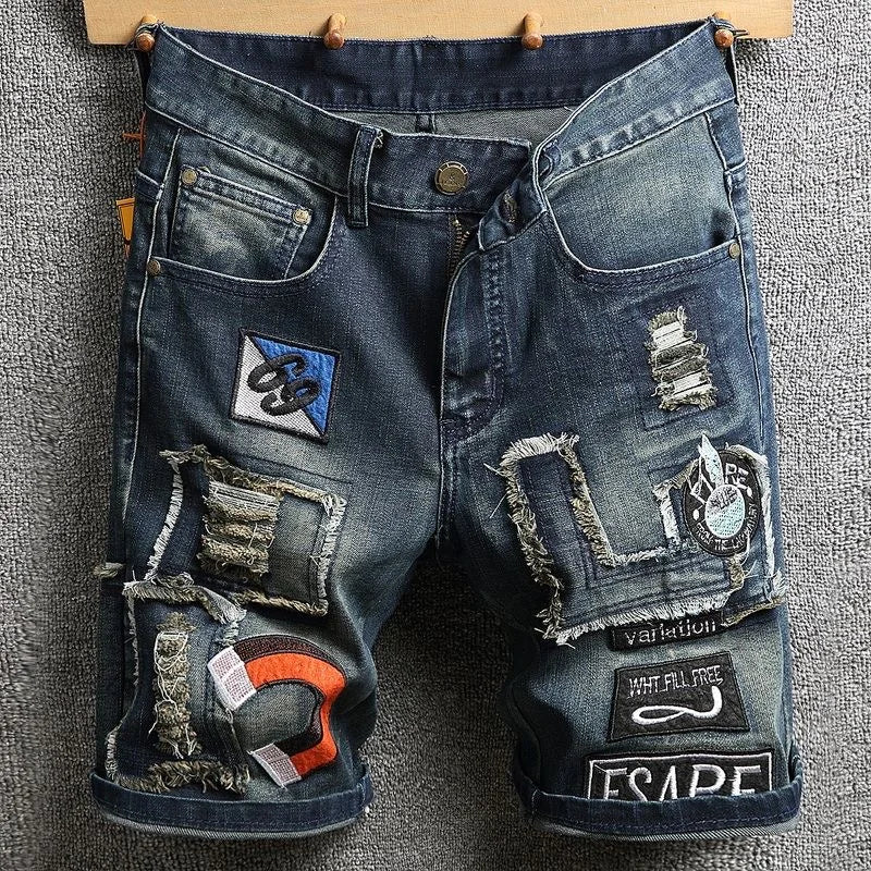 Summer New Fashion Trend Printed Straight Leg Sports Retro Jeans Men's Loose Large Size Comfortable High Quality Shorts 28-36