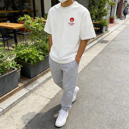 Japan Style Harajuku Fashion Cotton O-Neck Tops Mount Fuji letter Embroidery Pattern Tees Summer Men Women Short Sleeve T-shirt