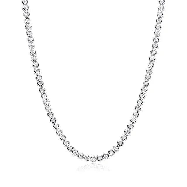3mm Round Bubble Moissanite Tennis Necklace Bracelets Bezel Setting 925 Silver D Color Diamond Neck Chain Chokers for Women