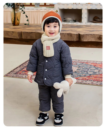 Autumn Winter Baby Kids Jackets+Pants Sets Thicken Boys Girls Coat Trousers Warm Windproof Clothes Suit For Children Home Wear