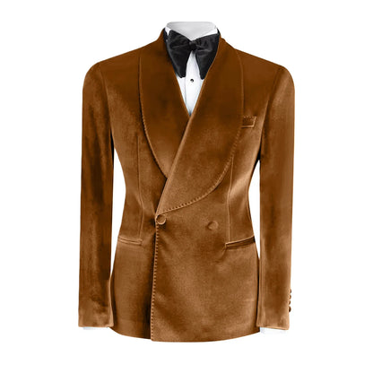 Vintage Velvet Wedding Tuxedos Jacket Double Breasted Men Blazers Suit Peaked Lapel Groom Wear Party Sport Coats Customized