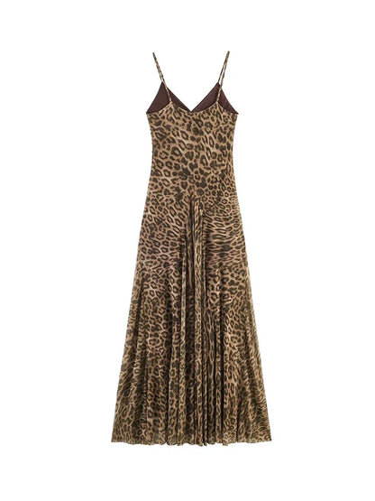 Ladies Sexy Summer Dress Women Vintage Leopard Print Sling Dress Party Suspender Sleeveless Backless Slimming Maxi Dress Female