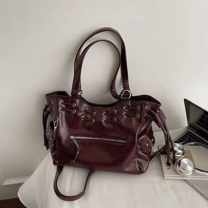 Japanese Harajuku Style PU Leather Y2k Cool Large Capacity Handbag Shoulder Bag Women's Bag Purses Women Hand Bags