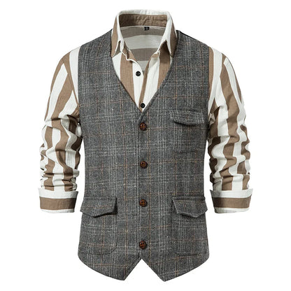Suit Vest Men British Style Plaid Single-breasted Pocket Man Waistcoat Business Casual Slim Sleeveless Male Vest