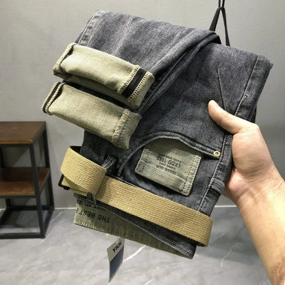 High Quality Fashion Luxury Washed Men's Slim Jeans Elasticity Black and Gray Classic Designer Cargo Denim Boyfriend Jeans Men