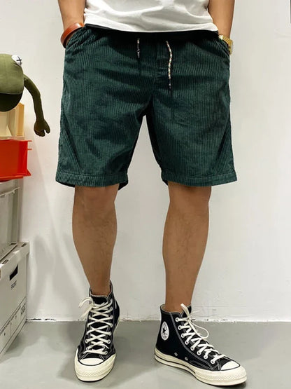 2026 Summer Casual Corduroy Y2K Shorts For Men American Retro Loose Straight Short Pants High Street Fashion Gym Bermudas