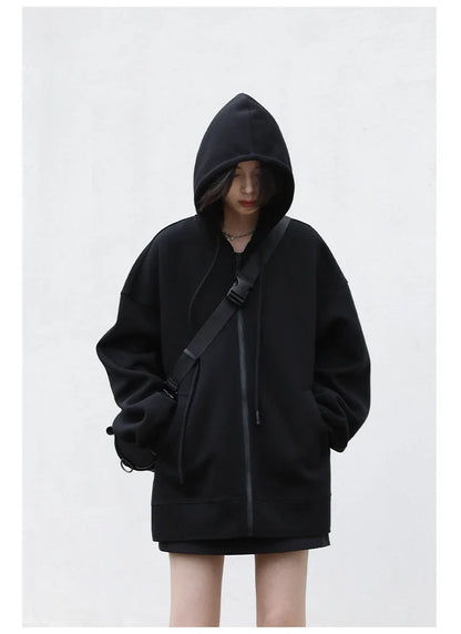 Women Sweatshirts Hoodies Solid Loose Casual Hooded Female Tops Lady Coat Medium Length Overcoat Spring Autumn 2025