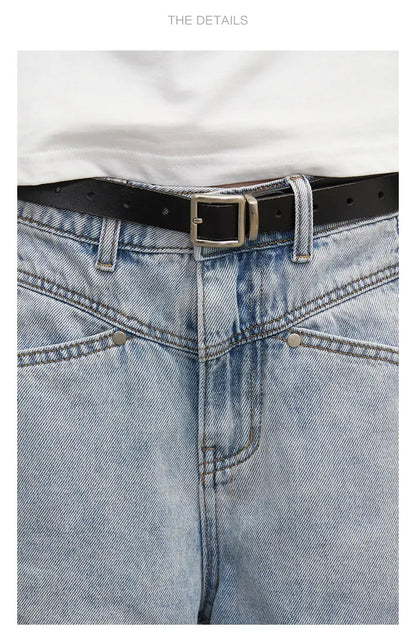 Fashion Women Shorts Mid-length Blue New Dividing Line Design Retro Washed Cotton Straight Leg Short Jeans Summer 2026