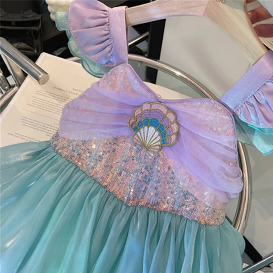 Little Mermaid Ariel Princess Costume Kids Dress For Girls Cosplay Children Carnival Birthday Party Clothes Mermaid Summer Dress
