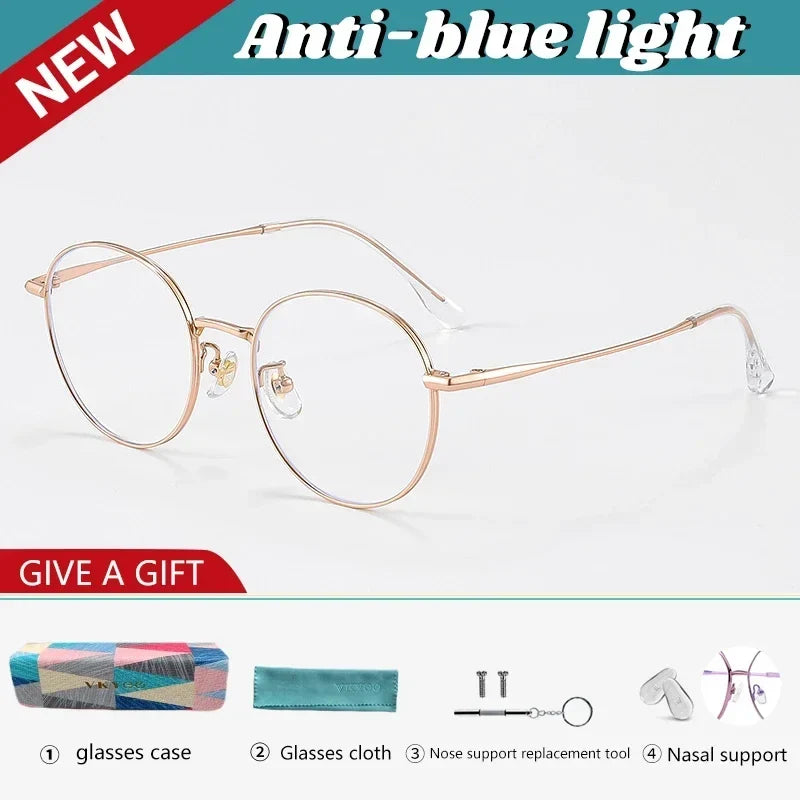 High Quality Round Ultra-light ALL Titanium Eyeglass Frames Women Myopia  Prescription Eyewear Reading Glasses 30821
