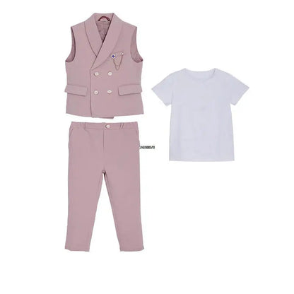 Children Formal Wedding Suit Kids Vest Pants Party Photograph Set Teenager Boys Tuxedo Party Dress Child Dance Show Costume