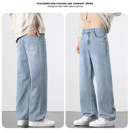 Spring Autumn New Men's Straight Vintage Fit Jeans Casual Trousers High Quality Male Korean Fashion Baggy Wide Leg Denim Pants