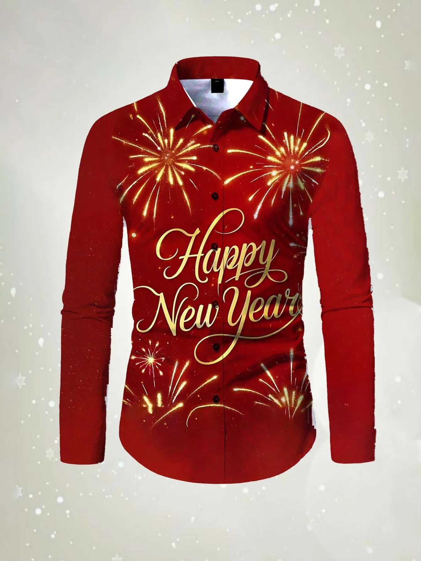Men's long sleeved shirt 2026 Happy New Year Pattern 3D printed Shirt spring autumn New fashion casual Festival Unisex clothing
