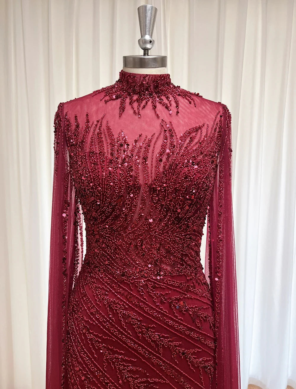 Luxury Beaded Evening Dress Cape Sleeve Dubai Sheer Neck Mermaid Formal Prom Wedding Party Gown Customized 2026
